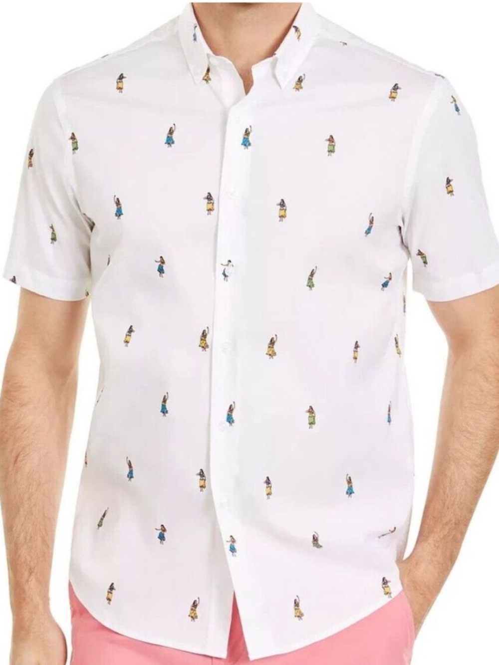 J. Crew White Short-Sleeve Button-Down with Multicolor Lighthouses